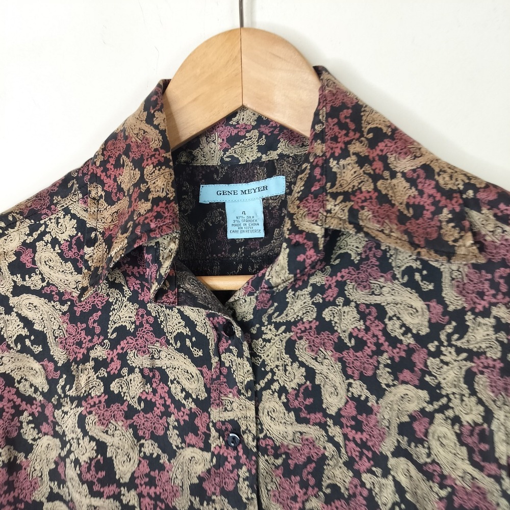 Gene Meyer Silk Paisley Floral Button Up Shirt Dark Romantic - Picture 4 of 8
